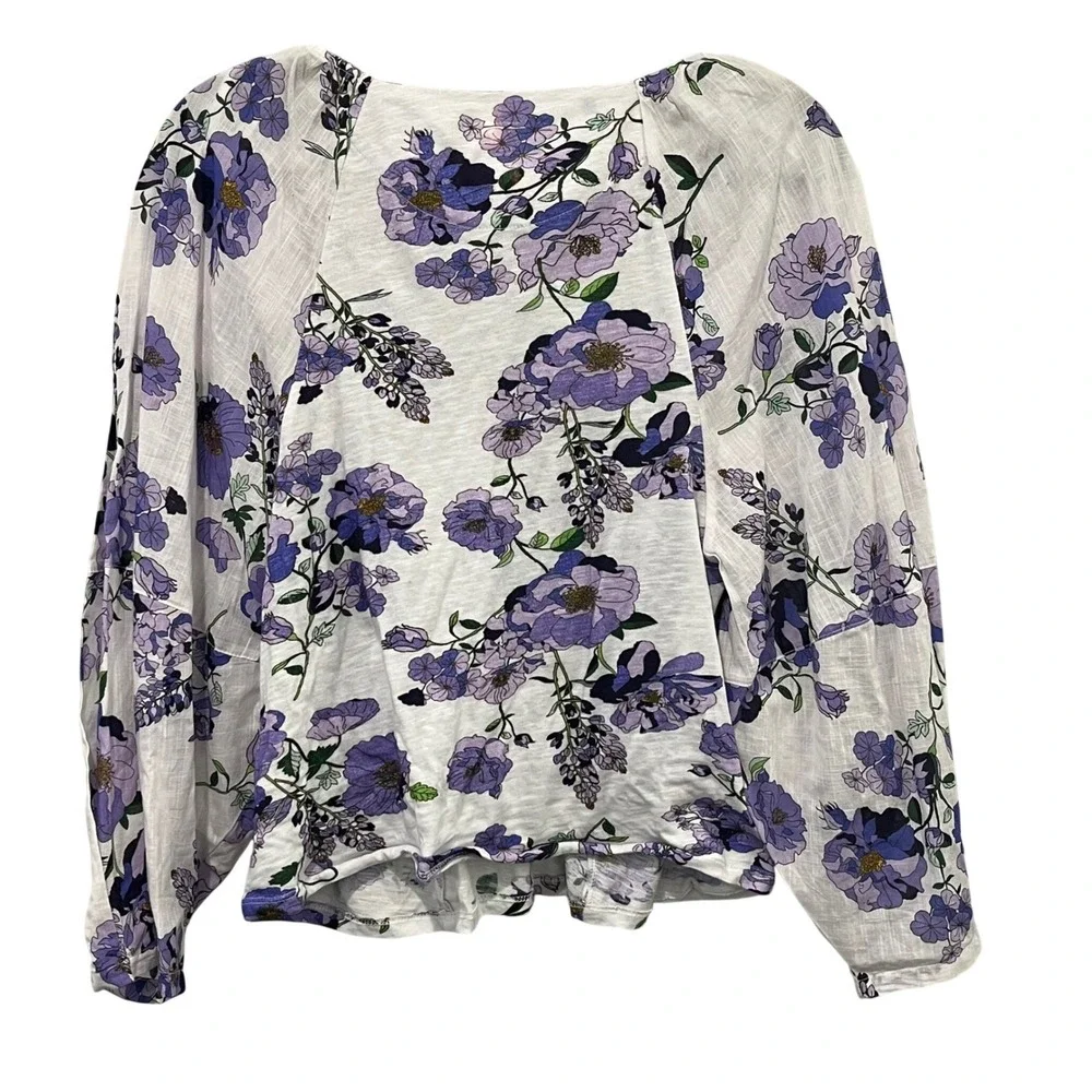 Anthropologie Purple‎ Floral Cotton Sweetheart Neck Blouse Top XL NEW OB1467970